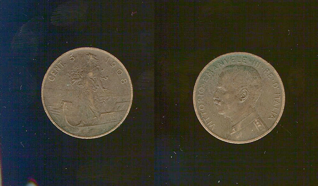 Italy 5 centesimi 1908 EF